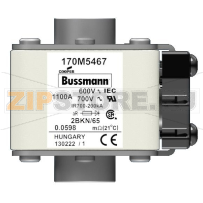Предохранитель, 1100 A, AC 600 В, 200 кА, size 2, aR, IEC UL Eaton FUSE 1100A 600V 2BKN/65 AR UC 