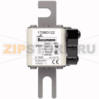 Предохранитель, 550 A, AC 690 В, 200 кА, DIN 1, 45x59x104 мм, aR, DIN, IEC Eaton FUSE 550A 690V