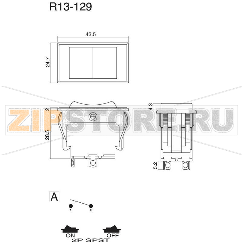 Переключатель клавишный 250 В/AC, 10 А, 1 x выкл/вкл, 1 шт SCI R13-129A-01 