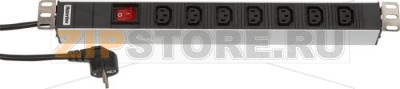 Hyperline SHT19-7IEC-S-2.5EU Блок розеток для 19&#039;&#039; шкафов, горизонтальный, с выключателем с подсветкой, 7 х IEC 320 C13 (16A), кабель питания 2.5 м с вилкой Schuko, 482.6 мм x 44.4 мм x 44.4 мм (ДхШхВ) 