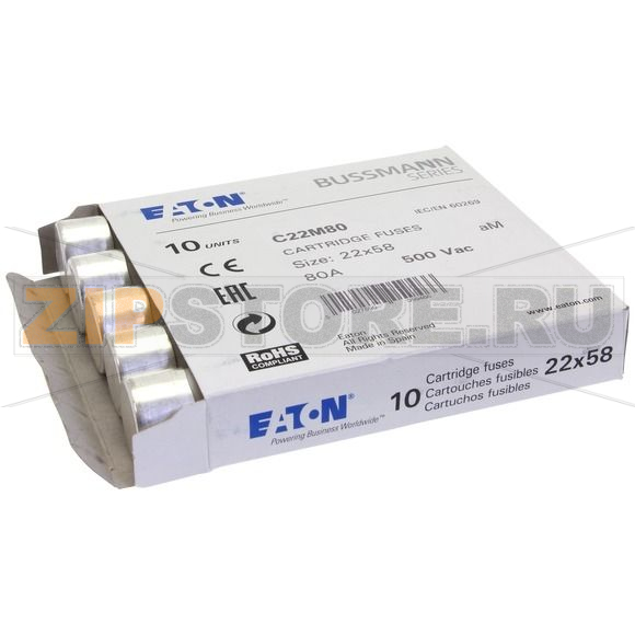 Предохранитель, 80 A, AC 500 В, 120 кА, 22x58 мм, aM, IEC Eaton CYLINDRICAL FUSE 22x58 80A AM 5 