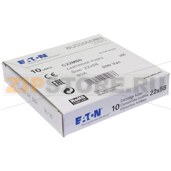 Предохранитель, 80 A, AC 500 В, 120 кА, 22x58 мм, aM, IEC Eaton CYLINDRICAL FUSE 22x58 80A AM 5 