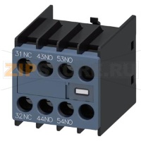 AUX.SWITCH BLOCK,FRONT,2НО+1НЗ, CURR.PATH: 1НЗ, 1НО, 1НО, SPECIAL VARIANTS FOR SZ S00 - S2, SCREW TERMINAL 31 / 32,43 / 44,53 / 54 SPECIAL INSCRIPTION 31/32, 43/44, 53/54 Siemens 3RH2911-1YA21-0MA0