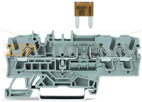 3-conductor fuse terminal block; for mini-automotive blade-style fuses; per DIN 7258-3f, ISO 8820-3; with test option; without blown fuse indication; 2.5 mm; Push-in CAGE CLAMP®; 2,50 mm; gray Wago 2002-1781