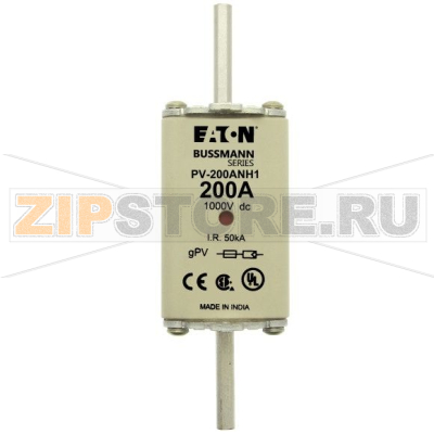 Предохранитель, 200 A, DC 1000 В, 50 кА, NH1, gPV, UL PV, UL, IEC Eaton FUSE 200A 1000V DC PV SIZE 