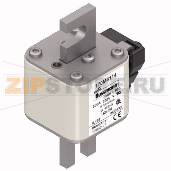 Предохранитель, 500 A, AC 690 В, 200 кА, DIN 1, 53x69x108 мм, aR, DIN, IEC Eaton FUSE 500A 690V 