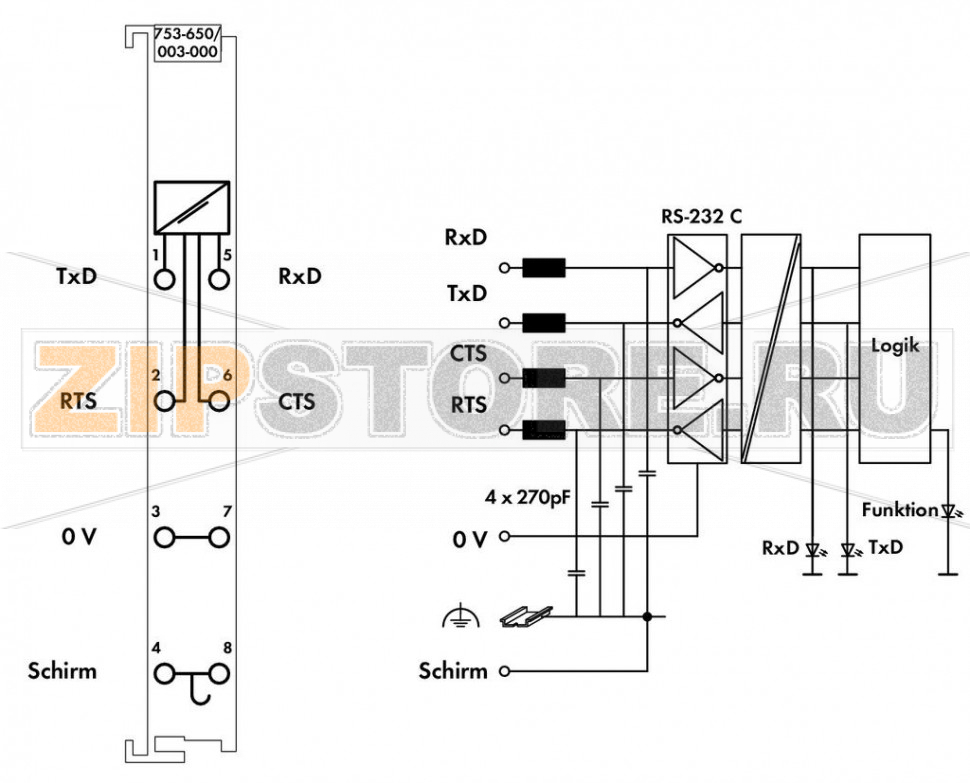 Интерфейс RS-232 C; регулируемые; - Wago 753-650/003-000 