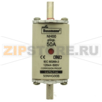 Предохранитель, 50 A, AC 500 В, 120 кА, NH00, gL/gG, IEC Eaton NH FUSE 50A 500V GG SIZE 00