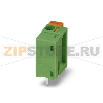 Клеммы для печатного монтажа Phoenix Contact FFKDSA1/V1-7,62 Номинальный ток: 17,5 А, Номинальное напряжение: 630 В, Размер шага: 7,62 мм, Полюсов: 1, Тип подключения: Пружинный зажим, Монтаж: пайка, Направление подключения, проводник / печатная плата: 90 °, Цвет: зеленый, Возможна установка в ряд модулей с различным количеством полюсов (контактов)!.Минимальный заказ: 50 шт.Упаковка: 50 шт.