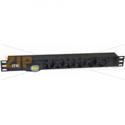 6 розеток DIN49440 (нем. cтанд.), с автоматом на 10А,1U, без шнура, вход. IEC320 C14, алюминиевый профиль, черный 