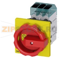 Главный выключатель 3-пол., Iu 32A рабоч.коммутация при AC-23 A при 400В 11,5кВт фронт уст. базовая устан. с центр.отверст. 22,5мм поворот.ручка красный/желтый 66 x66 mm Siemens 3LD3254-0TK53