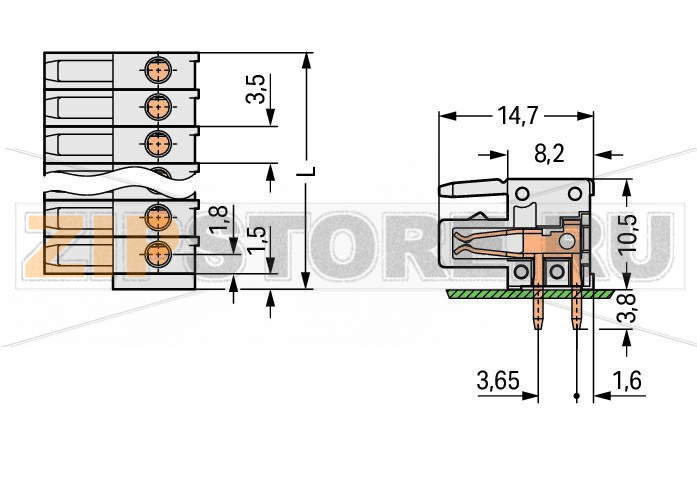 MCS MINI Розетка под пайку THT; 0.9 x 0.9 mm solder pin; угловые; 100% защита от неправильного подсоединения; Шаг контактов 3,5 мм; 9-пол.; светло-серые Wago 734-539 Встроенные тестовые порты для тестовых штекеров O 2 ммДля соединений "провод-провод" и "плата-провод"Выходы под печатные платы с защитой от касанияОтдельная изоляция входов и выходов.100% защита от неправильного подсоединенияВозможны варианты кодировки...
