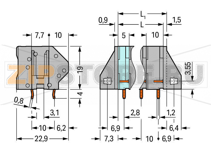 Клемма на печатную плату; 4 mm; Шаг контактов 10 мм; 4-пол.; CAGE CLAMP®; опция объединения; 4,00 mm; зеленые Wago 745-204/000-023 Клеммные колодки с соединением CAGE CLAMP®, монтаж проводников при помощи отверткиТакже доступны с аттестацией Ex eГребешковые перемычки для объединения и распределения потенциаловИндивидуальные сочетания цветовДвойные выводы по пайку для высокого уровня механической стабильностиОбеспечивают экономию места благодаря расположению клеммных колодок одна за другойИнтегрированный диагностический отводМаркировочные пазы для миниатюрных маркеров WSB...