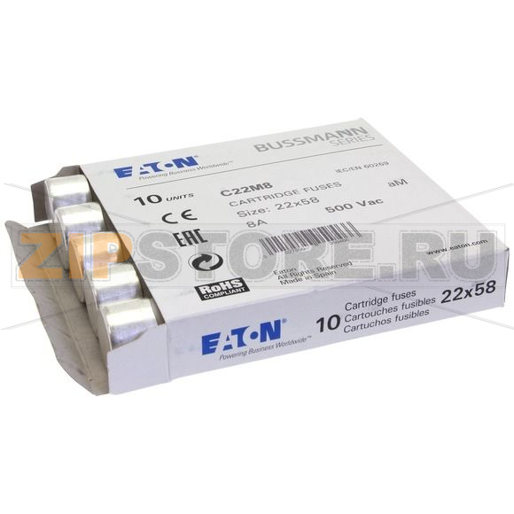 Предохранитель, 8 A, AC 690 В, 80 кА, 22x58 мм, aM, IEC Eaton CYLINDRICAL FUSE 22x58 8A AM 690V 