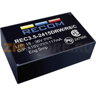 Преобразователь DC/DC, печатный монтаж, 5 В/DC, 12 В/DC Recom REC3.5-0512DRW/R10/A 