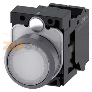 КНОПКА С ПОДСВЕТКОЙ, 22MM, КРУГЛАЯ,  ПЛАСТИК С МЕТАЛЛИЧЕСКИМ ФРОНТАЛЬНЫМ КОЛЬЦОМ, БЕЛАЯ, ПЛОСКАЯ КНОПКА, КОНТАКТЫ МГНОВЕННОГО ДЕЙСТВИЯ, С ДЕРЖАТЕЛЕМ, 1NO, МОДУЛЬ ПОДСВЕТКИ С ИНТЕГРИРОВАННЫМ СВЕТОДИОДОМ 24V AC/DC, ПРУЖИННЫЕ КЛЕММЫ Siemens 3SU1132-0AB60-3BA 