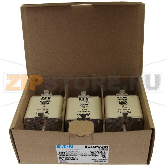 Предохранитель, 300 A, DC 1000 В, 50 кА, NH3, gPV, UL PV, UL, IEC Eaton FUSE 300A 1000V DC PV SIZE 