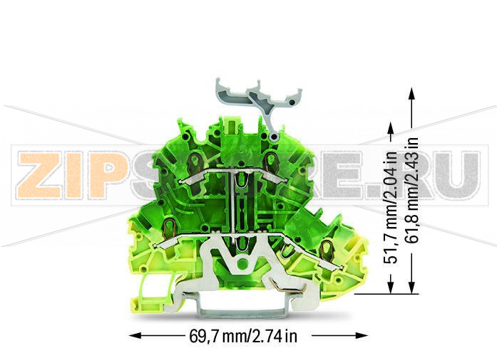 Double-deck terminal block; 4-conductor ground terminal block; PE; with marker carrier; internal commoning; for DIN-rail 35 x 15 and 35 x 7.5; 1 mm?; Push-in CAGE CLAMP®; 1,00 mm?; green-yellow Wago 2000-2237 