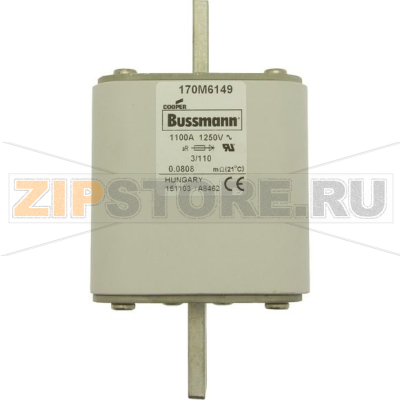 Предохранитель, 1100 A, AC 1250 В, 100 кА, size 3, 76x90x139 мм, aR, DIN, IEC Eaton FUSE 1100A 