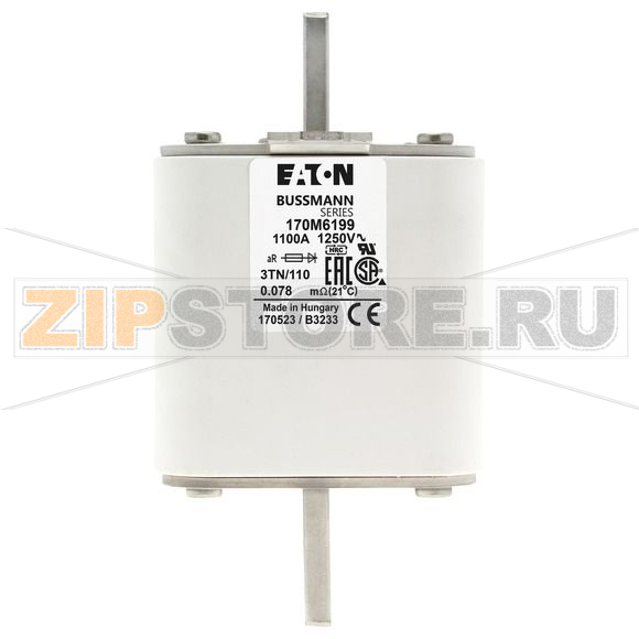 Предохранитель, 1100 A, AC 1250 В, 100 кА, size 3, 76x90x139 мм, aR, DIN, IEC Eaton FUSE 1100A 