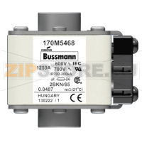 Предохранитель, 1250 A, AC 600 В, 200 кА, size 2, aR, IEC UL Eaton FUSE 1250A 600V 2BKN/65 AR UC