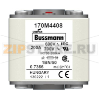 Предохранитель, 350 A, AC 690 В, size 1, 53x69x51 мм, aR, IEC UL, M8 Eaton FUSE 350A 690V 1BN/50 AR UC
