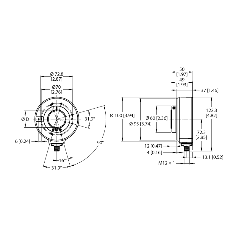 Энкодер инкрементальный Turck REI-43H40S-4C1024-H1181 