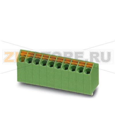 Клеммы для печатного монтажа Phoenix Contact SPTA 1/ 2-3,5 Номинальный ток: 9 А, Номинальное напряжение: 200 В, Размер шага: 3,5 мм, Полюсов: 2, Тип подключения: Пружинные зажимы, Монтаж: пайка, Направление подключения, проводник / печатная плата: 45 °, Цвет: зеленый.Минимальный заказ: 50 шт.Упаковка: 50 шт.