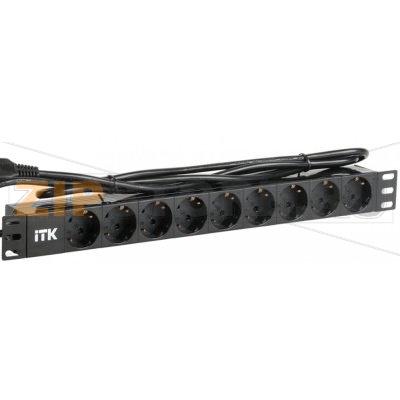 PDU 9 розеток нем. ст, 1U, шнур 2м вилка нем. ст ПВХ чер 