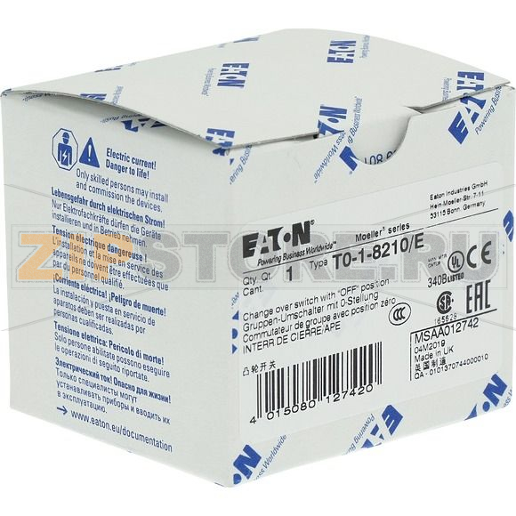 Переключатель, контакты: 2, 20 A, панель: 1-0-2, 60°, с фиксацией Eaton T0-1-8210/E 