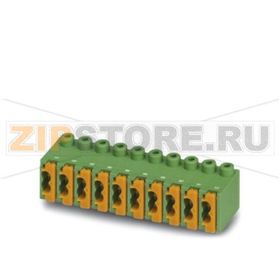 Вилочная часть Phoenix Contact FK-MPT 0,5/20-ST-3,5 Номинальный ток: 4 А, Расчетное напряжение (III/2): 250 В, Полюсов: 20, Размер шага: 3,5 мм, Технология подключения: Пружинные зажимы, Цвет: зеленый, Поверхность контакта: олово, Рейка со штыревыми контактами (на заказ).Минимальный заказ: 50 шт.Упаковка: 50 шт.