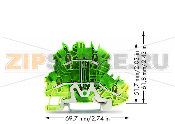 Double-deck terminal block; 4-conductor ground terminal block; PE; without marker carrier; internal commoning; for DIN-rail 35 x 15 and 35 x 7.5; 1 mm; Push-in CAGE CLAMP®; 1,00 mm; green-yellow Wago 2000-2207 