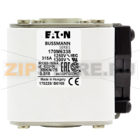 Предохранитель, 315 A, AC 1250 В, 100 кА, size 3, 76x92x76 мм, aR, IEC UL Eaton FUSE 315A 1250