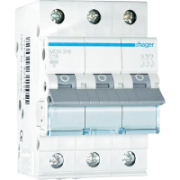 Выключатель автоматический 3-полюсной, 16 А, 1 шт Hager MCN316