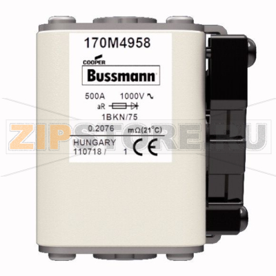 Предохранитель, 500 A, AC 1000 В, 125 кА, size 1, 52x69x74 мм, aR, IEC UL Eaton FUSE 500A 1000 