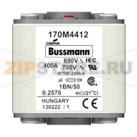Предохранитель, 400 A, AC 690 В, size 1, 53x69x51 мм, aR, IEC UL, M8 Eaton FUSE 400A 690V 1BN/50 AR UC