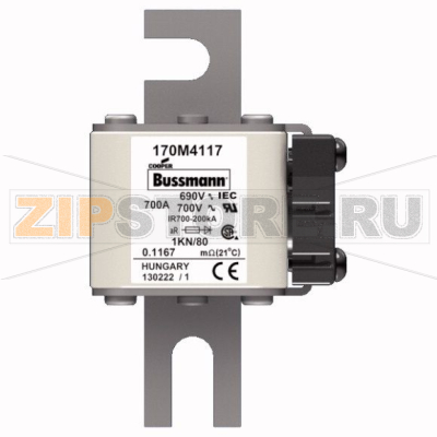 Предохранитель, 700 A, AC 690 В, 200 кА, DIN 1, 53x69x108 мм, aR, DIN, IEC Eaton FUSE 700A 690V 