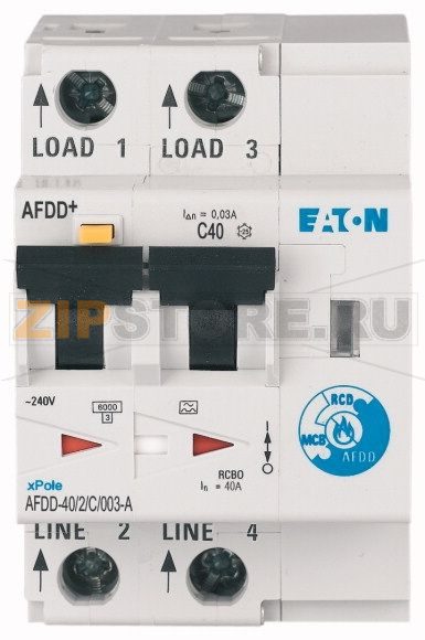 Устройство защиты от дуги, КЗ, токов утечки и перегрузки Eaton AFDD-40/2/C/003-A 