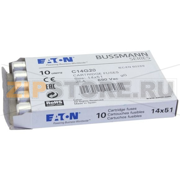Предохранитель, 20 A, AC 690 В, 80 кА, 14x51 мм, gL/gG, IEC Eaton CYLINDRICAL FUSE 14x51 20A GG 