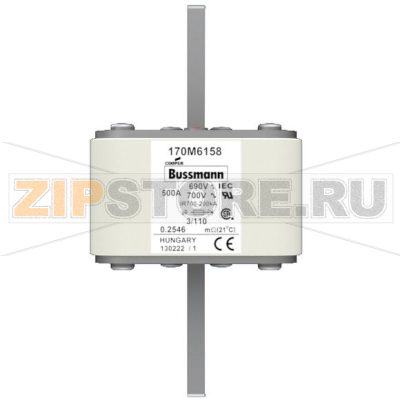 Предохранитель, 500 A, AC 690 В, 200 кА, 3, 76x90x139 мм, aR, DIN, IEC Eaton FUSE 500A 690V 3/1 