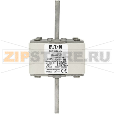 Предохранитель, 350 A, AC 1250 В, size 3, 76x76x155 мм, aR, IEC Eaton FUSE 350A 1250V 3SHT AR C 