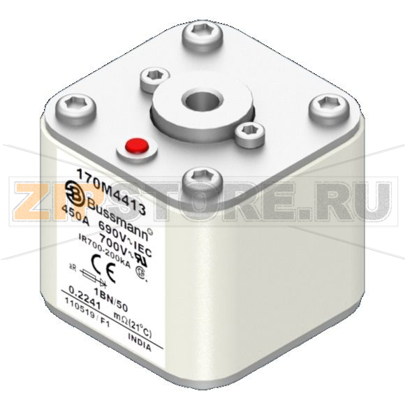 Предохранитель, 500 A, AC 690 В, size 1, 53x69x51 мм, aR, IEC UL, M8 Eaton FUSE 500A 690V 1BN/50 AR UC 