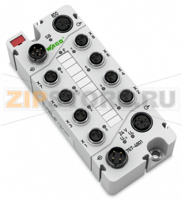 767 Series  I/O System 8-канальный дискретный выход; тока; 0,5 А; 8 x M8; - Wago 767-4801 Краткое описание:Дискретный модуль вывода для управления исполнительными механизмами (например, магнитными клапанами, контакторами постоянного тока, индикаторами).Особенности:? - 8 дискретных выводов, 24 В пост.тока / 0,5 А? Возможность выполнения диагностики (поканально)- С возможностью параметризации (инверсия, стратегия подстановки значения, ручной режим, интерактивное моделирование и диагностика)Комплектация:1 маркер WMB, красный1 маркировочная полоса2 защитные крышки M8...