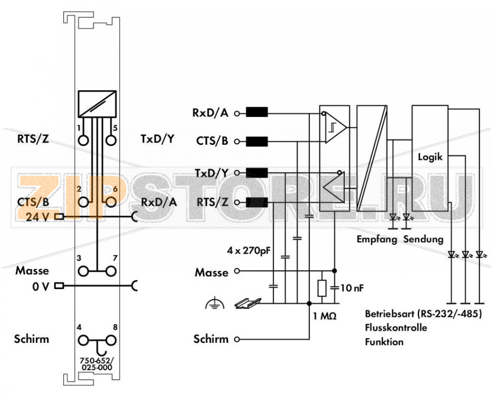 Интерфейс RS-232/-485; Внешняя температура; светло-серые Wago 750-652/025-000 