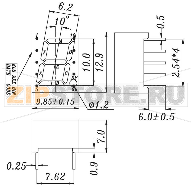 Дисплей, 7 сегментов, красный, 10 мм, 2 В, 1 разряд Everlight Opto S431SURWA/S530-A3 