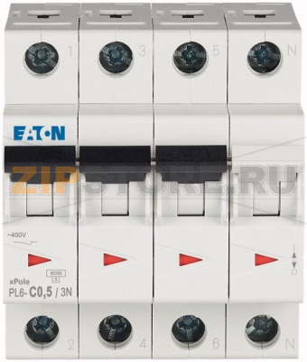 Выключатель автоматический 0,5А, кривая откл. C, 3+N полюс, откл. способ. 6 кА Eaton PL6-C0,5/3N 