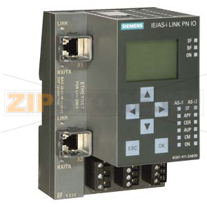 SIMATIC NET, МОДУЛЬ СВЯЗИ E/AS-INTERFACE LINK PN IO, ДЛЯ ОРГАНИЗАЦИИ ОБМЕНА ДАННЫМИ МЕЖДУ СЕТЯМИ INDUSTRIAL ETHERNET/ AS-INTERFACE С ПРОФИЛЕМ МАСТЕРА M3,M4 В СООТВЕТСТВИИ С СПЕЦИФИКАЦИЕЙ AS-I V3.0 ДЛЯ ИНТЕГРАЦИИ В PROFINET IO, ДВОЙНОЙ МАСТЕР С ДИСПЛЕЕМ, К 