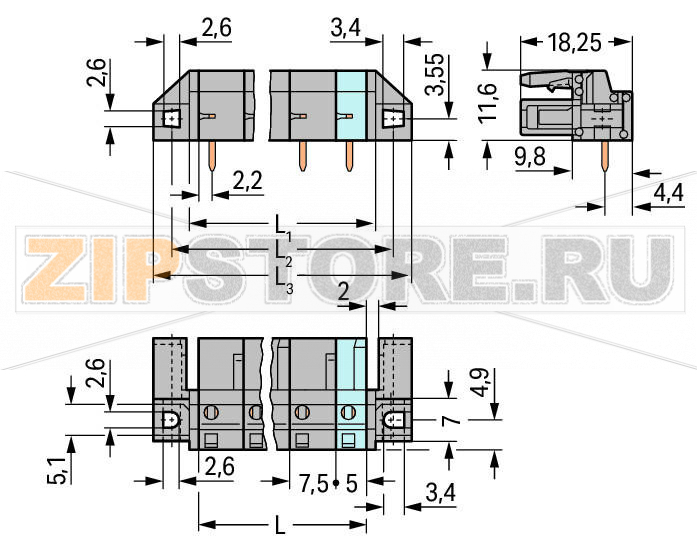 MCS MIDI Classic Розетка под пайку THT; 0.6 x 1.0 mm solder pin; угловые; Проходной фланец; Шаг контактов 7,5 мм; 11-пол.; серые Wago 232-841/047-000 Встроенные тестовые порты для тестовых штекеров O 2 ммДля соединений "провод-провод" и "плата-провод"Выходы под печатные платы с защитой от касанияЛегко идентифицируемые входы и выходы печатной платыВозможны варианты кодировки...