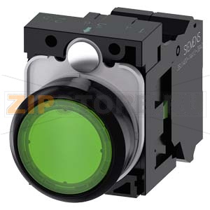 КНОПКА С ПОДСВЕТКОЙ, 22MM, КРУГЛАЯ, ПЛАСТИК, ЗЕЛЁНАЯ, ПЛОСКАЯ КНОПКА, КОНТАКТЫ МГНОВЕННОГО ДЕЙСТВИЯ, С ДЕРЖАТЕЛЕМ, 1NO, МОДУЛЬ ПОДСВЕТКИ С ИНТЕГРИРОВАННЫМ СВЕТОДИОДОМ 230V AC, ПРУЖИННЫЕ КЛЕММЫ, С ГРАВИРОВКОЙ ЛАЗЕРОМ, UPPER CASE Siemens 3SU1106-0AB40-3BA0- 