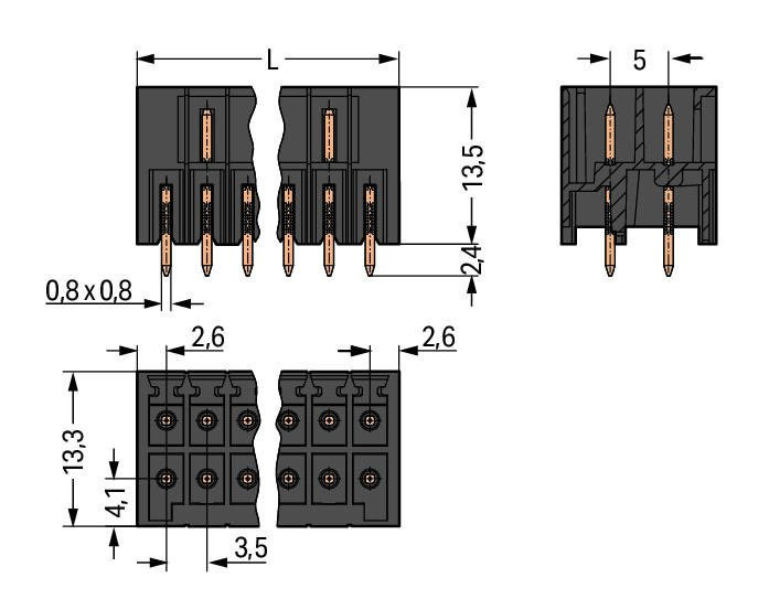 MCS MINI HD Вилка под пайку THR, 2-рядн.; 0.8 x 0.8 mm solder pin; прямые; 100% защита от неправильного подсоединения; Шаг контактов 3,5 мм; 2 x 18-полюсов; черные Wago 713-1418/105-000 Вилки для пайки оплавлением припоя для поверхностного монтажаРазделенные разъемы выводов предотвращают повреждения и обеспечивают вилкам защиту от касания в неподсоединенном состоянии100% защита от неправильного подсоединенияВозможны варианты кодировки...